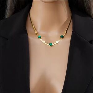 Chic 18k Gold plated stainless steel and Green Heart Necklace